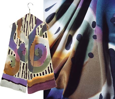 Ulrike Silk scarf with spirals of muted fall colors.