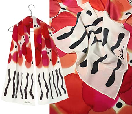 Ulrike Silk scarf with strong design in red, white and black.
