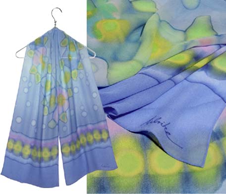 Ulrike Silk scarf in fresh blues, lavenders and limes.