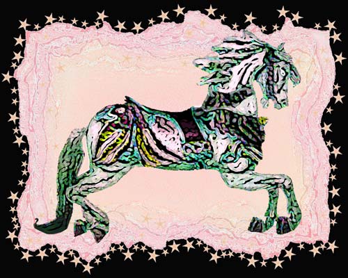 Quilt, the wooden horse.